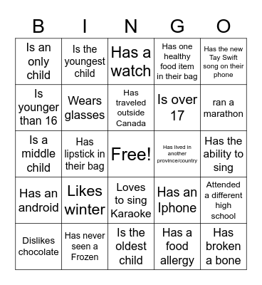 Ice-Ice Breaker! Bingo Card