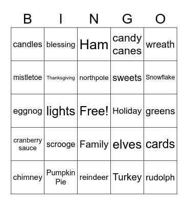 Holliday Bingo Card