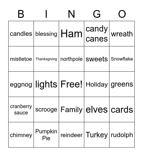 Holliday Bingo Card