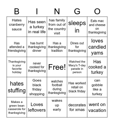 THANKSGIVING Bingo Card