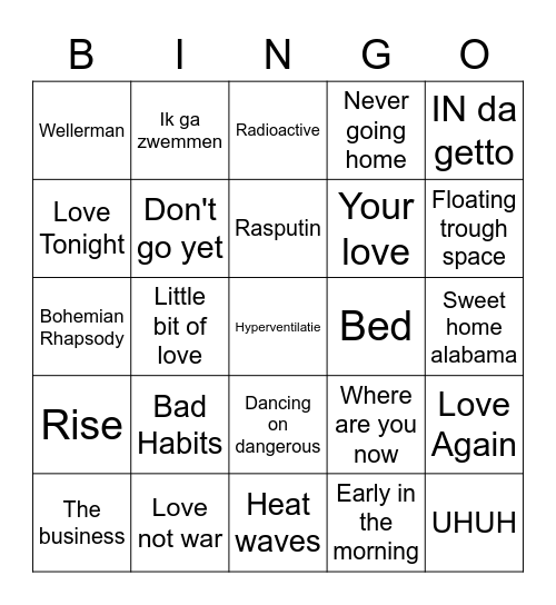 Bingo Spotify Bingo Card