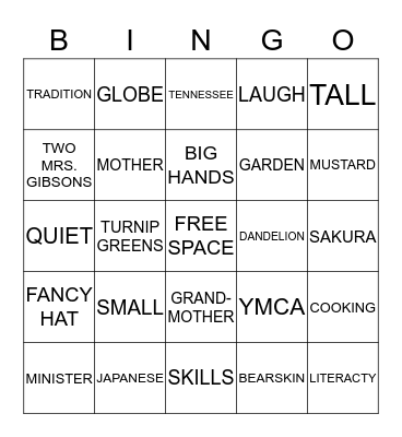TWO MRS. GIBSONS Bingo Card