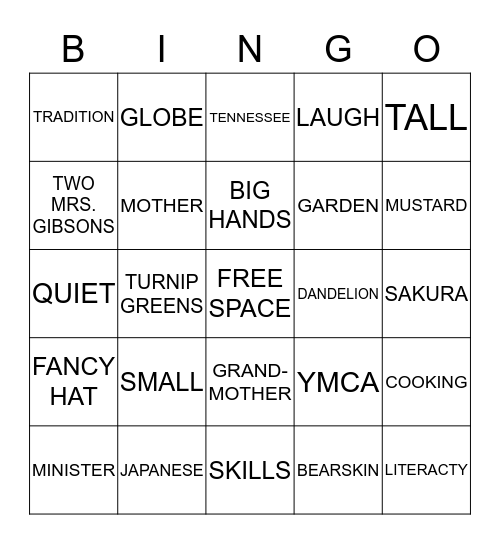 TWO MRS. GIBSONS Bingo Card