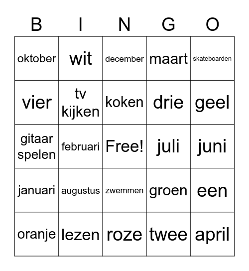 Engels Level 3 Bingo Card