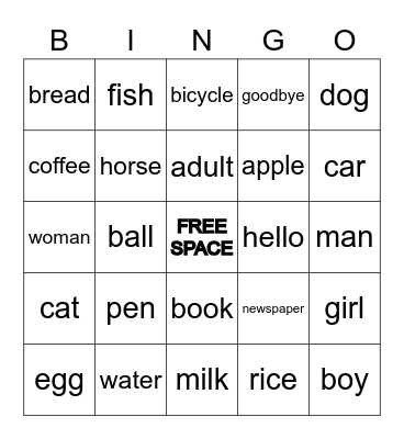 Spanish Vocabulary: Nouns Bingo Card