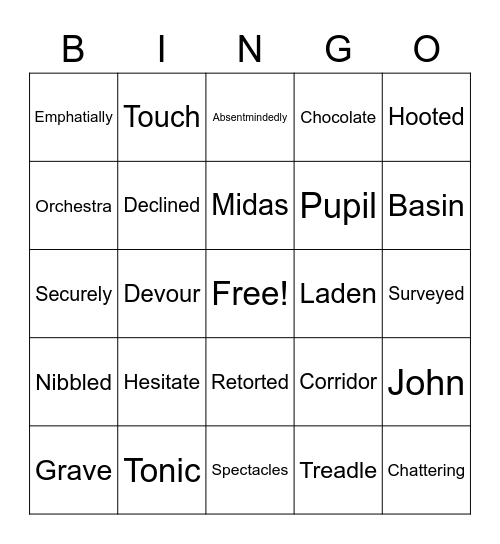 Chocolate Touch Bingo Card