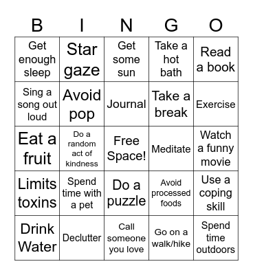 Mental Wellness BINGO Card