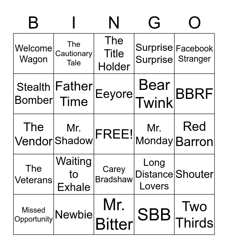 Bear Event Bingo Card