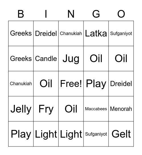 Chanukah bingo Card