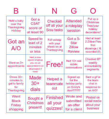 Bingo - November 24 - 30 Bingo Card