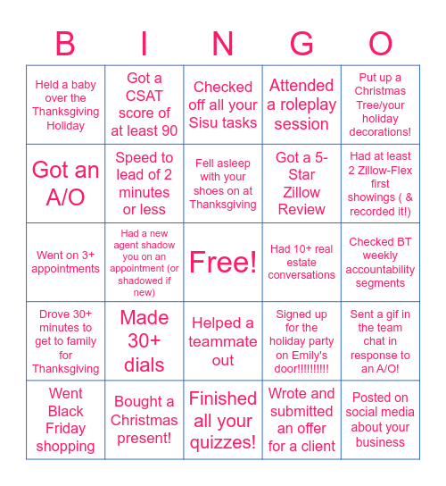 Bingo - November 24 - 30 Bingo Card