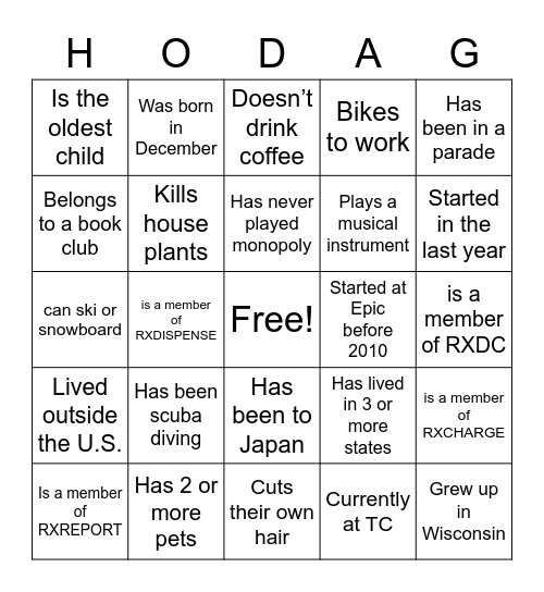 Get To Know a Hodag Bingo Card