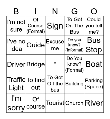 Chapter 6 "Primer Paso" Vocabulary Bingo Card