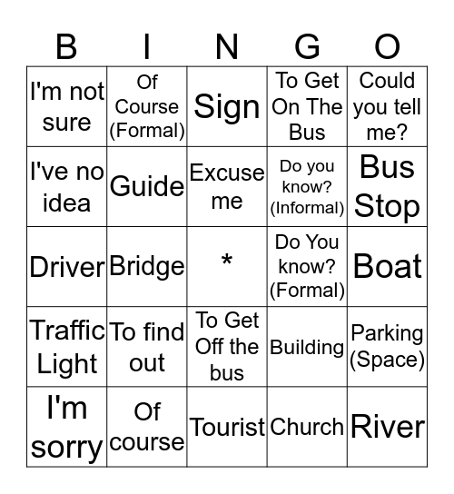 Chapter 6 "Primer Paso" Vocabulary Bingo Card