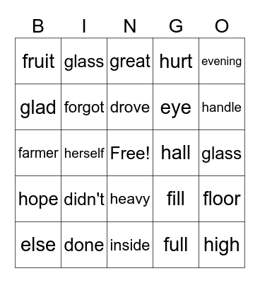Second Grade Snap Words Bingo Card