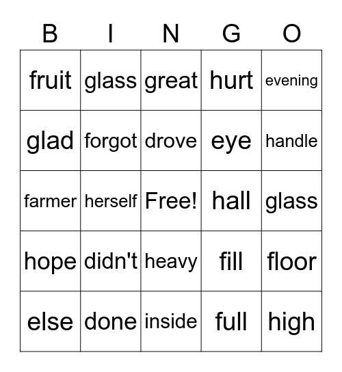Second Grade Snap Words Bingo Card