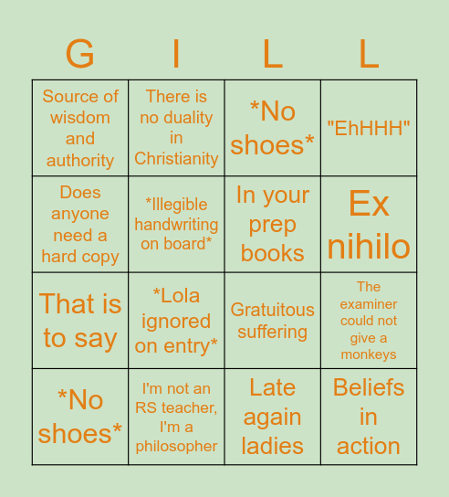 Gillo Bingo Card