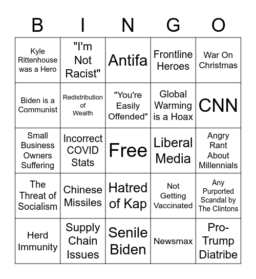 Thanksgiving With My Conservative Family Bingo Card