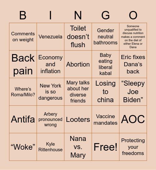 Thanksgiving Bingo Card