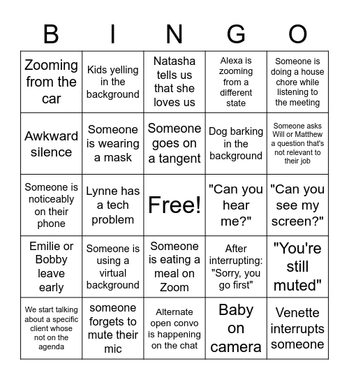 NAAM Staff Meeting BINGO Card