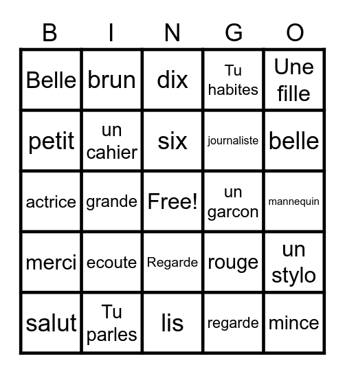 Francais Bingo Card