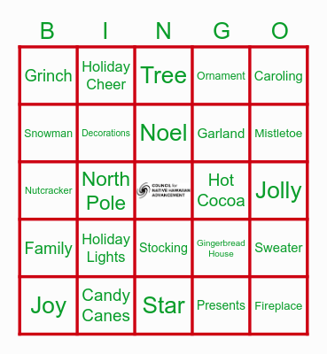Holiday Bingo Card
