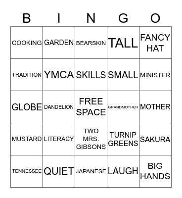 TWO MRS. GIBSONS Bingo Card