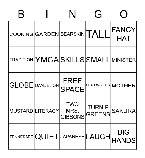 TWO MRS. GIBSONS Bingo Card