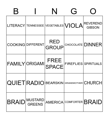 TWO MRS. GIBSONS Bingo Card
