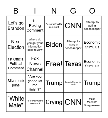 Official Peacekeeper's Thanksgiving Bingo Card