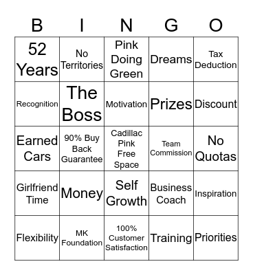 Mary Kay Benefits Bingo Card