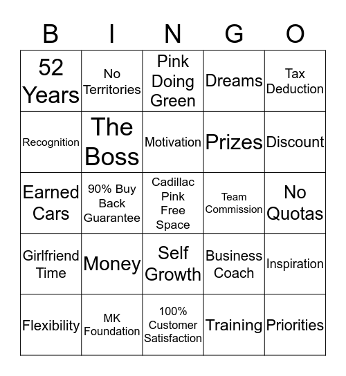 Mary Kay Benefits Bingo Card