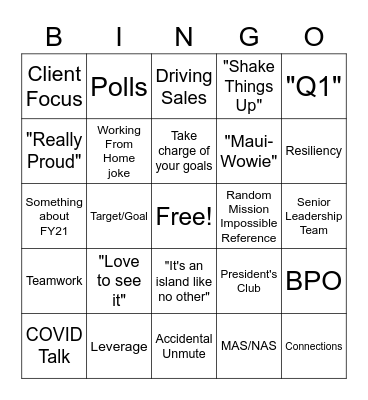 Bob Buckley Bingo Card
