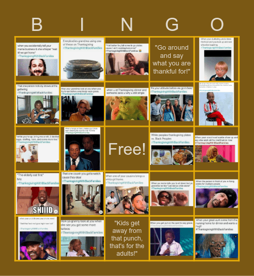 #ThanksgivingWithBlackFamilies Meme Bingo Card