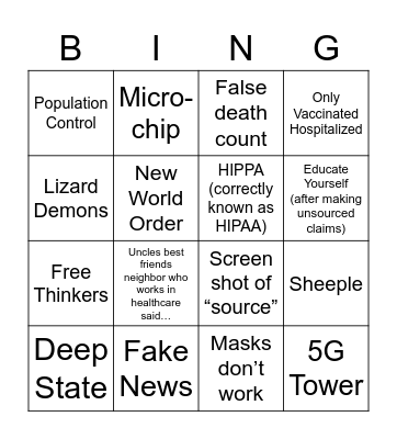 Covid Conspiracy 2021 Bingo Card