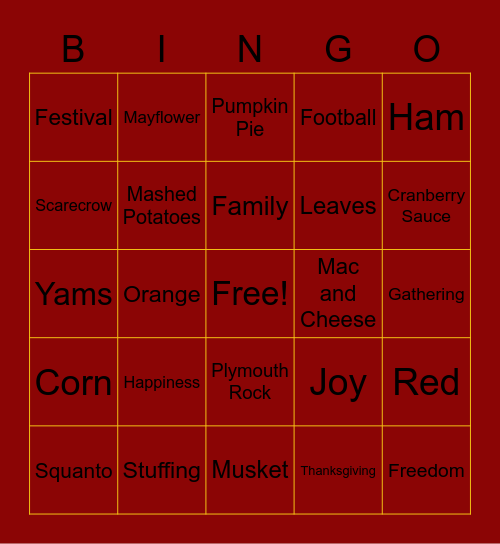 Thanksgiving Bingo Card