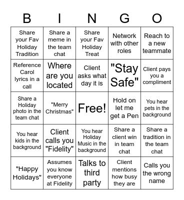 Holiday Bingo Card