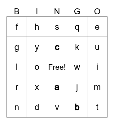Alphabet Bingo Card