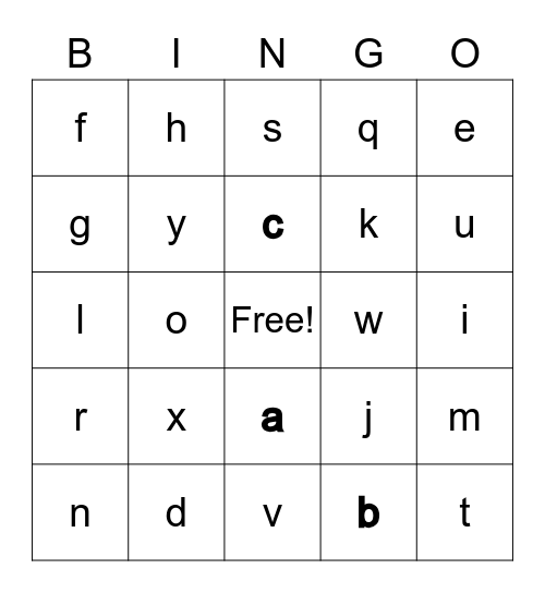 Alphabet Bingo Card