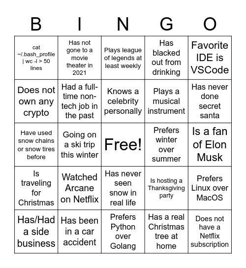 Leo's Team Lunch Bingo Card