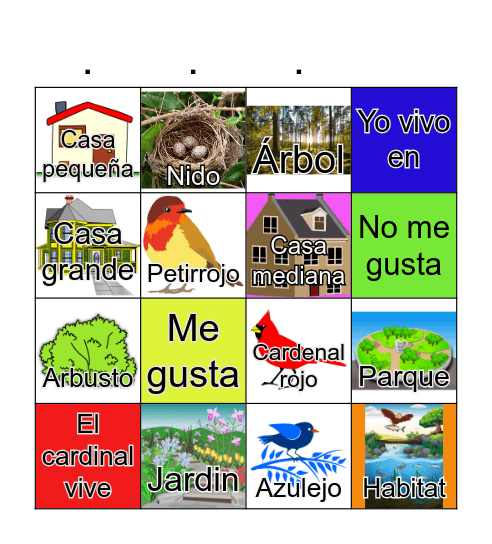 Bingo -> Tipos de habitat del pajaro Cardinal Bingo Card