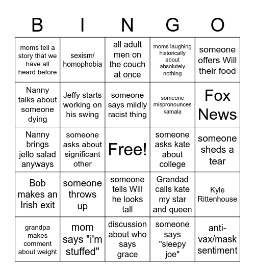 Thanksgiving BINGO Card