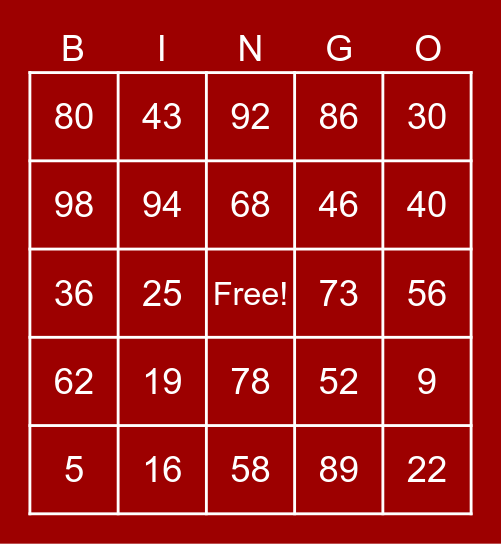 Lucky Binggo Bingo Card