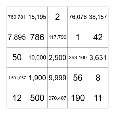 Number Bingo Card