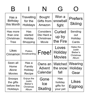 Holiday Bingo Card