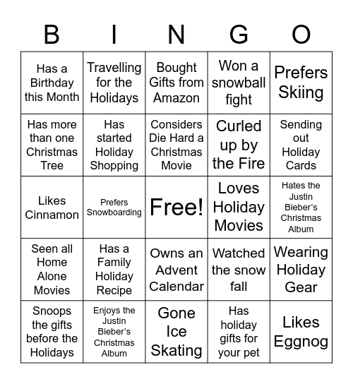 Holiday Bingo Card