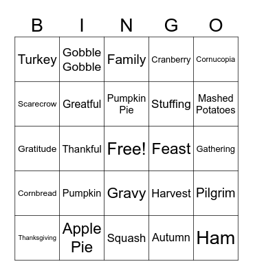 Thanksgiving Bingo Card