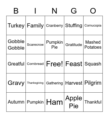 Thanksgiving Bingo Card