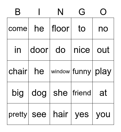 Fortnite Sight Words Bingo Card