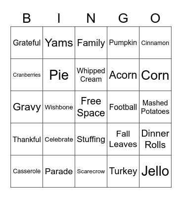 Turkey Bingo Card